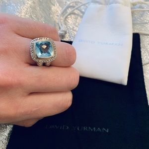 David Yurman Blue Topaz Albion Ring w/ Diamonds